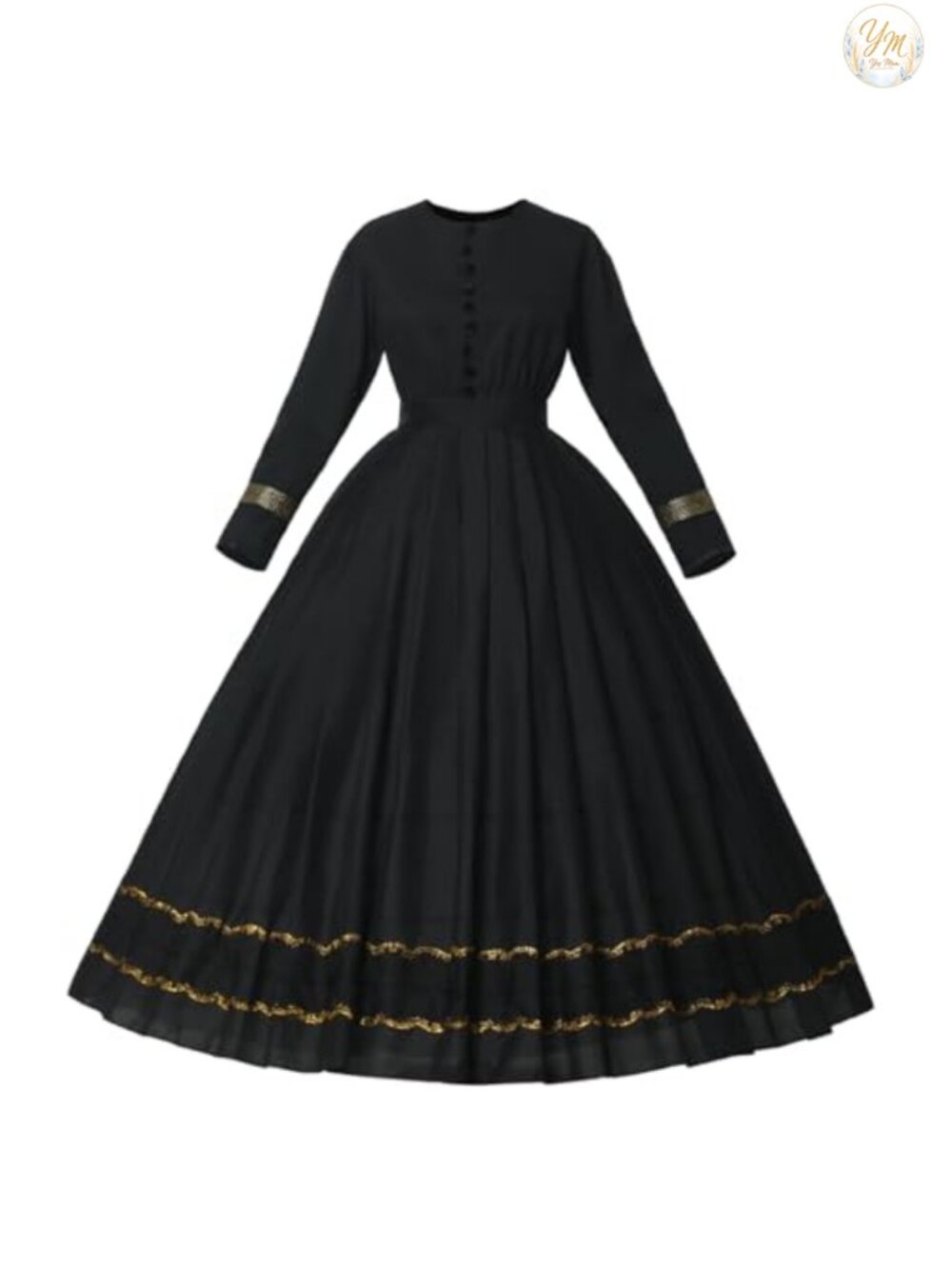 Victorian Dress Civil War Costume with Hoop Skirt Long Sleeve Maxi